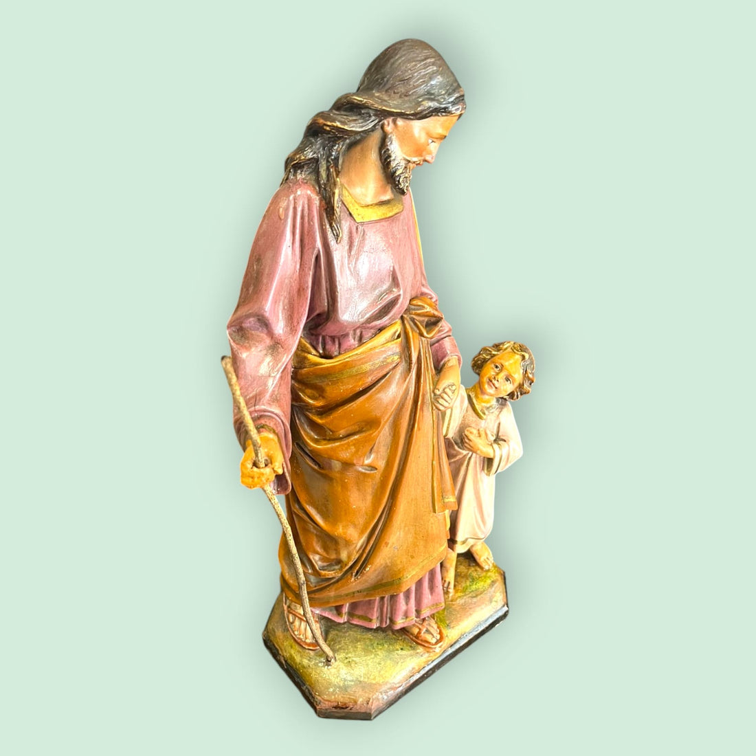 Figura de San José con Niño Jesús en pasta de madera pintada